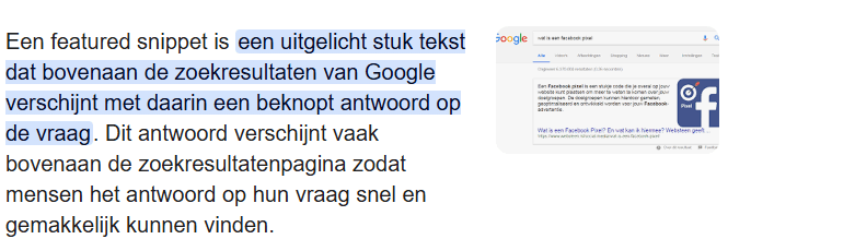 Pre AI-Overzicht Featured Snippet van een vraag.