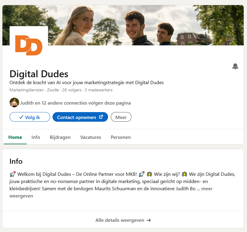 LinkedIn pagina van Digital Dudes
