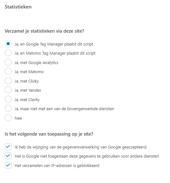 Complianz Instellingen voor gebruik Google Tag Manager