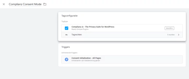Tag voor Complianz Consent Mode v2 in Google Tag Manager