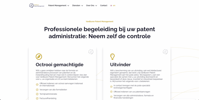 VanBuren Patent Management websitebouw door Digital Dudes in Zwolle